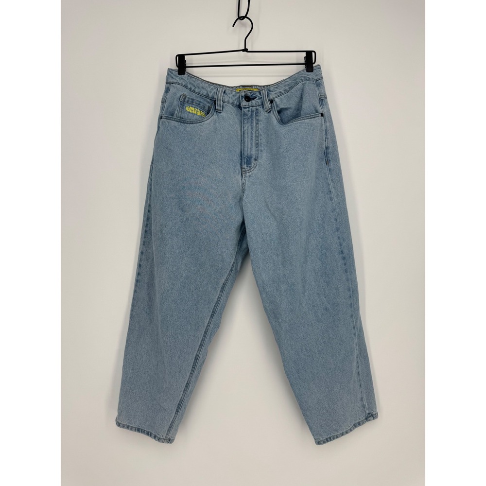 Empyre Loose Fit Skate Jeans Light Wash Blue Embroidered Logo Mens 30 Drawstring